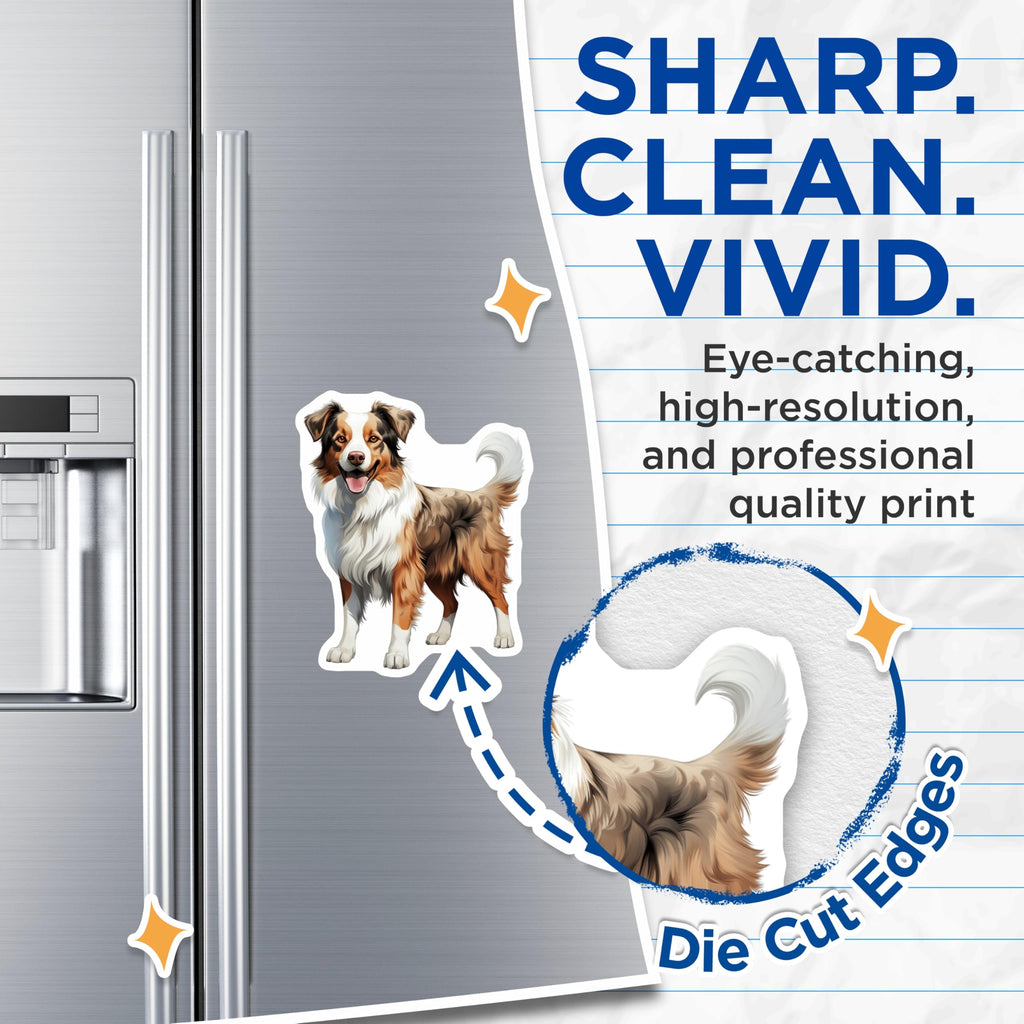 (2 Pack) Australian Shepherd Magnets - Aussie Dog Art - Pet Lover Refrigerator Decor - 5 Inches On Longest Side - Thick Durable Magnet - Made in USA - MAG27302