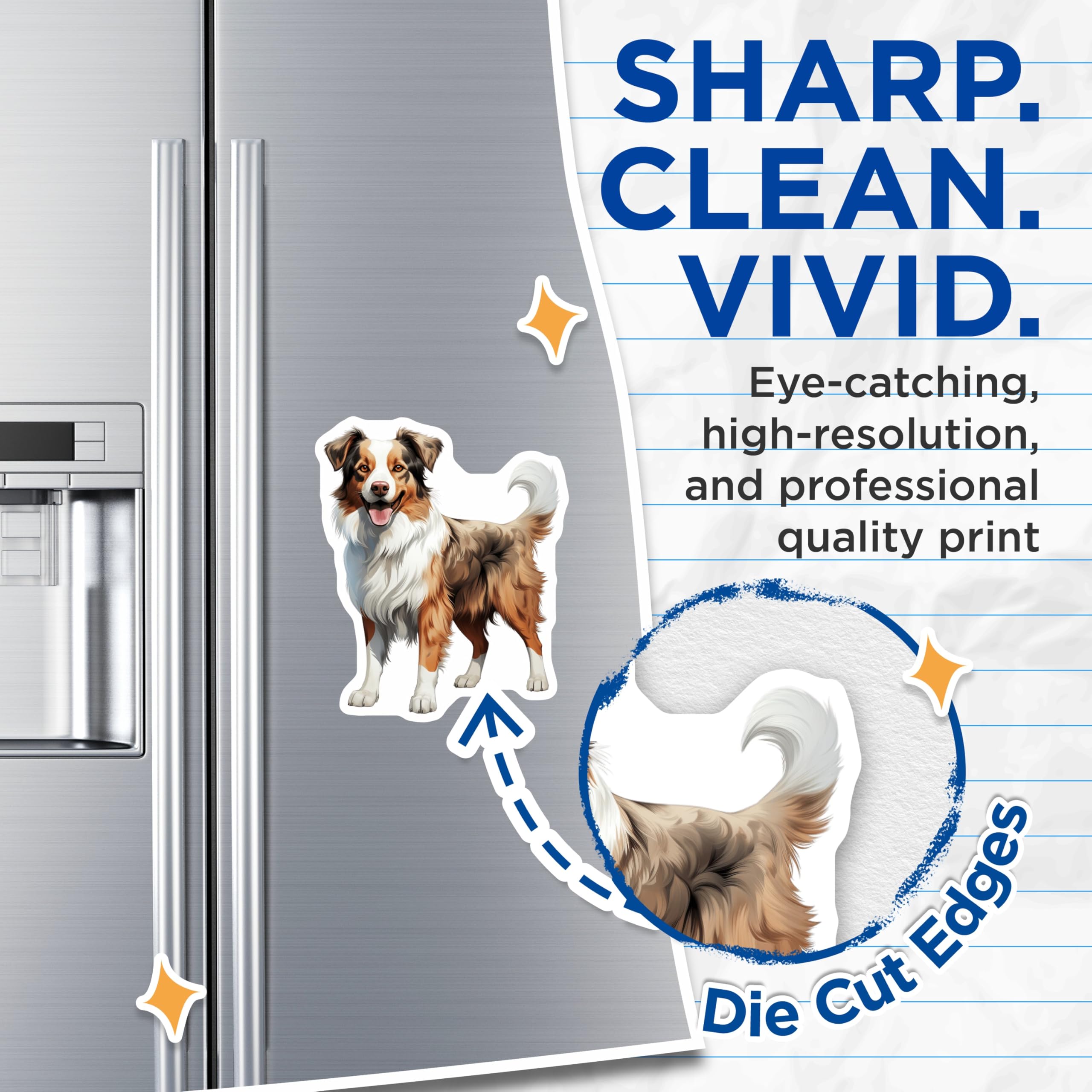 (2 Pack) Australian Shepherd Magnets - Aussie Dog Art - Pet Lover Refrigerator Decor - 5 Inches On Longest Side - Thick Durable Magnet - Made in USA - MAG27302