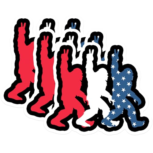 (3 Pack) Patriotic Bigfoot Decals - American Flag Yeti - Laptop Decals - 3 Inches On Longest Side - Easy Peel & Apply - Made in USA - 3MCS1220