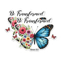 (2 Pack) Uplifting Be Transformed Magnets - Inspirational Romans 12:2 Floral Butterfly - Christian - 5" On Longest Side - for Fridges, Toolboxes, Cars - Made in USA - MAG2834