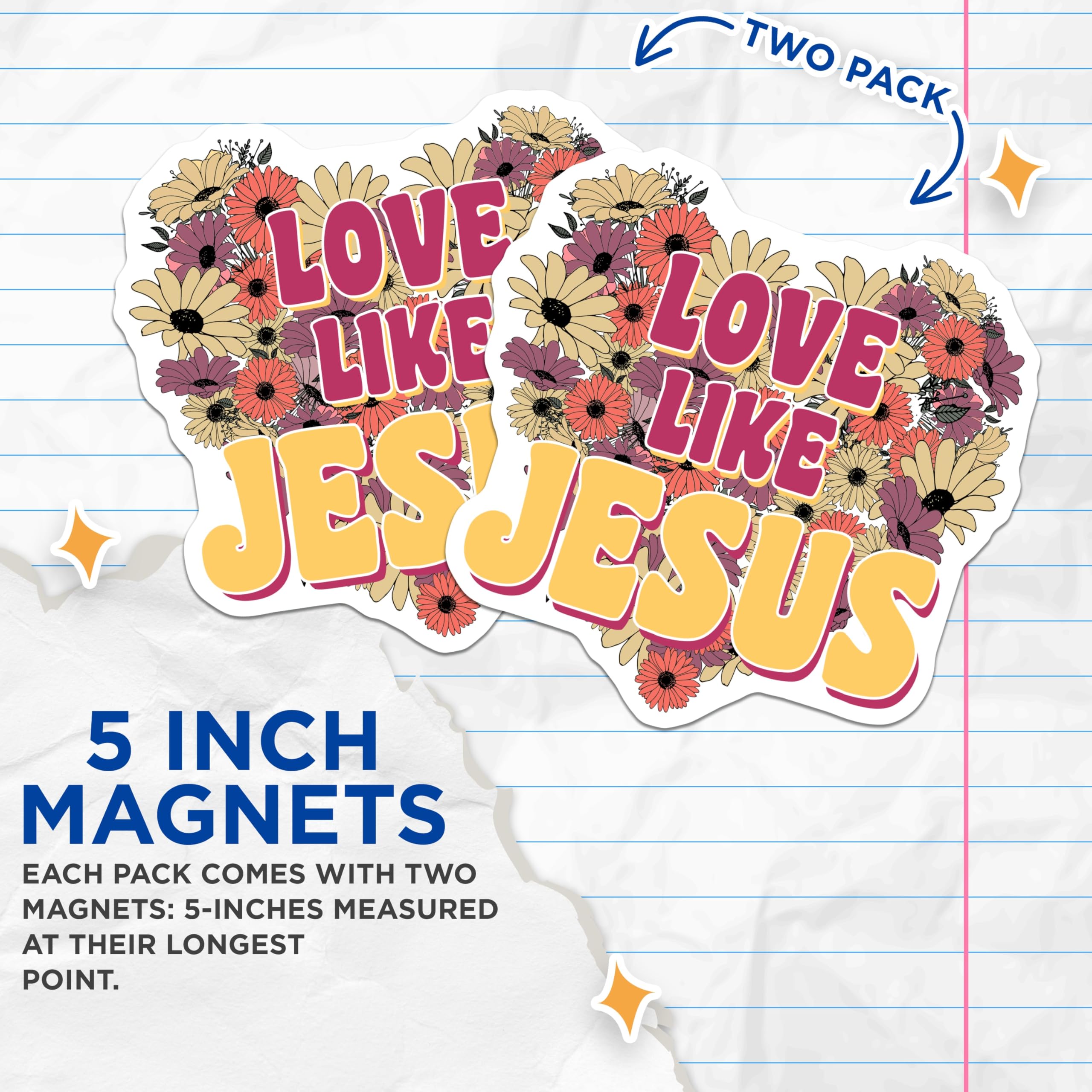 (2 Pack) Floral Christian Magnets - Love Like Jesus - Religious Refrigerator Decoration - 5" On Longest Side - Premium Magnet - for Cars, Refrigerators, Toolboxes, Lockers - Made in USA - MAG16273
