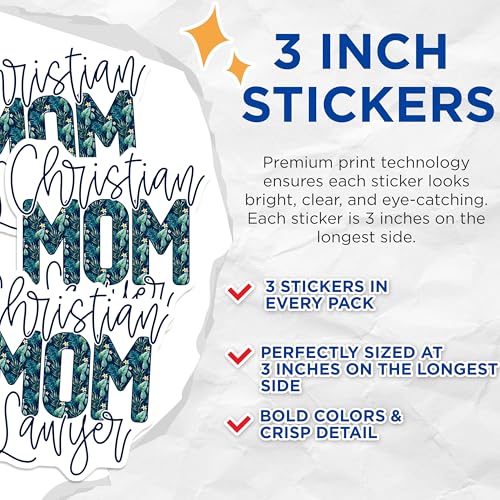 (3 Pack) Christian Mom Lawyer Decals - Tropical Flower Decals - Religious Lawyer Gift - 3 Inches On Longest Side - Easy Peel & Apply - Made in USA - 3MCS8103
