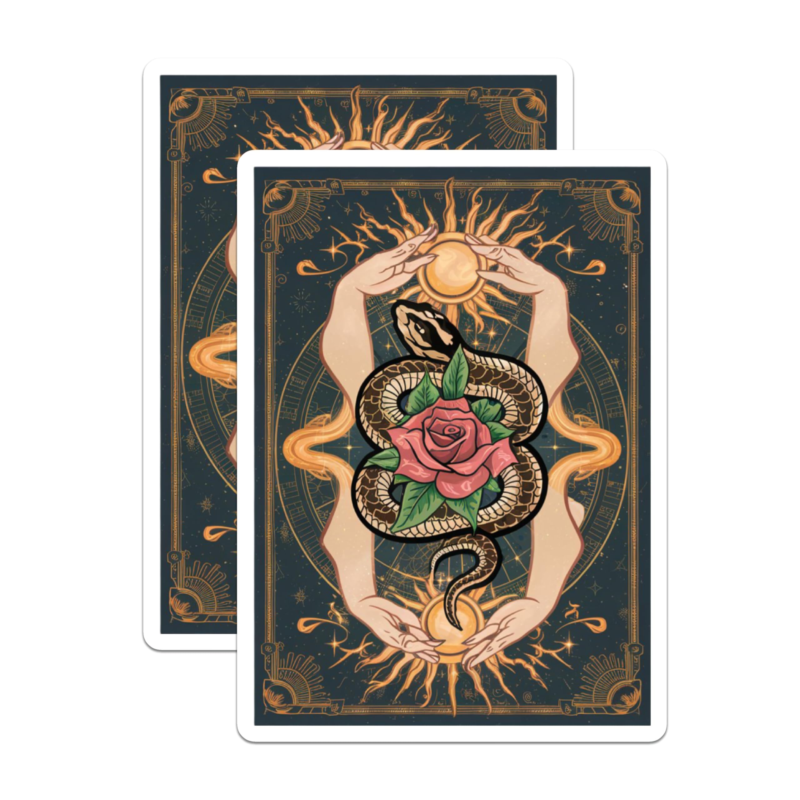 (2 Pack) Celestial Snake Rose Magnets - Mystic Hands Sun Art - Astrology Zodiac Decor - 5 Inches On Longest Side - Thick Durable Magnet - Made in USA - MAG20810