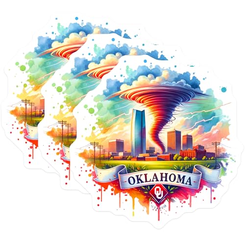 (3 Pack) Oklahoma Tornado Decals - Weather Laptop Decals - Oklahoma University Souvenirs- 3 Inches On Longest Side - Easy Peel & Apply - Made in USA - 3MCS5341