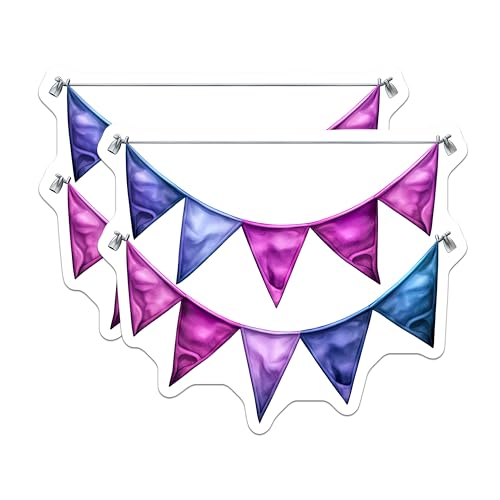 (2 Pack) Colorful Bunting Stickers - Party Decoration - Fun and Vibrant for Celebrations - 5" On Longest Side - Sticks to Smooth Flat Surfaces - Made in USA - BMCS6777