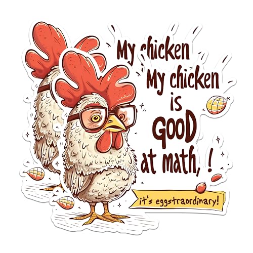 (2 Pack) Funny Chicken Stickers - Good at Math Stickers - Cute Animal Stickers - 5" On Longest Side - Sticks to Any Smooth Flat Surface - Made in USA - BMCS2607