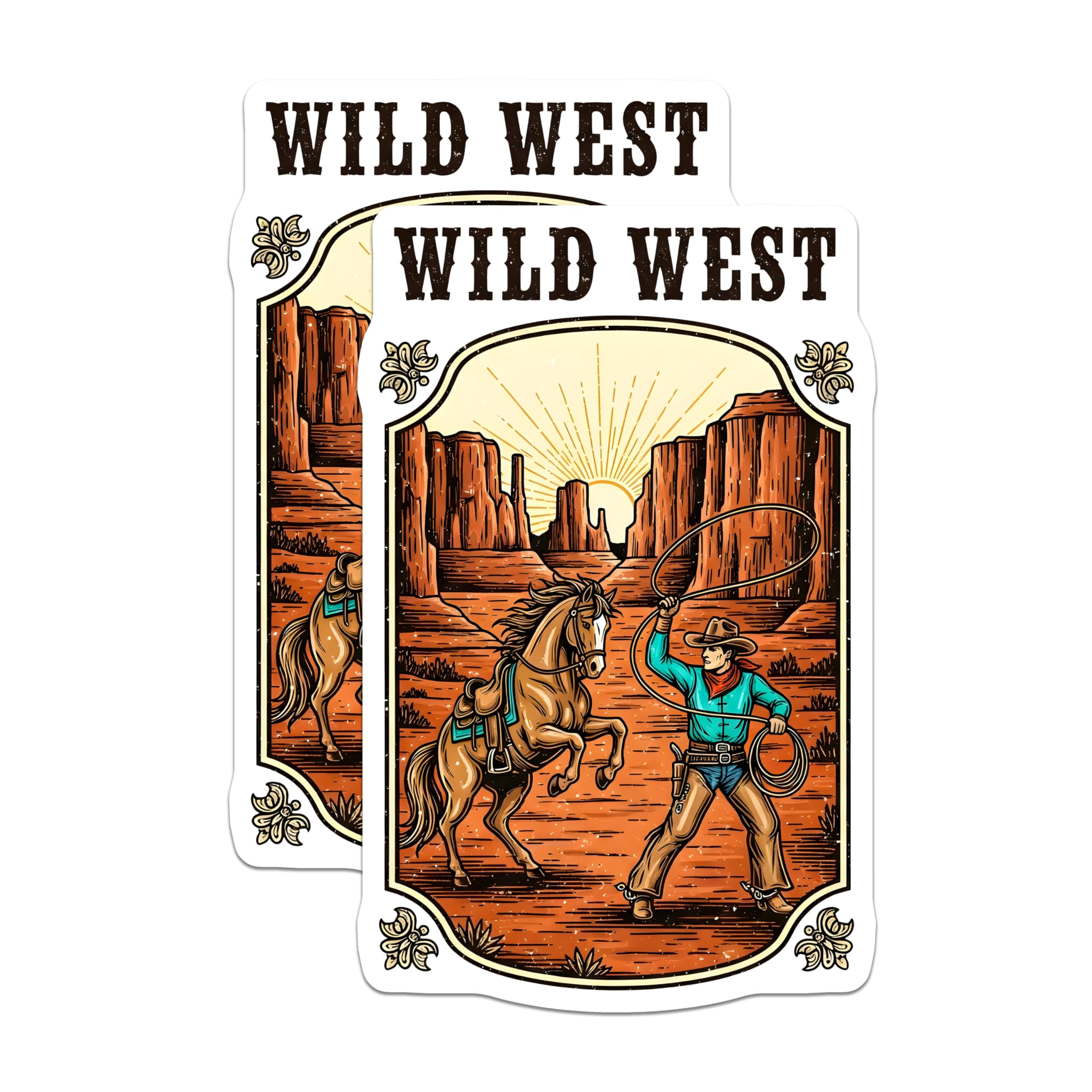 (2 Pack) Wild West Magnets - Cowboy Horse Scene - Western Decor Magnets - 5" On Longest Side - Premium Magnet - for Cars, Refrigerators, Toolboxes, Lockers - Made in USA - MAG14875