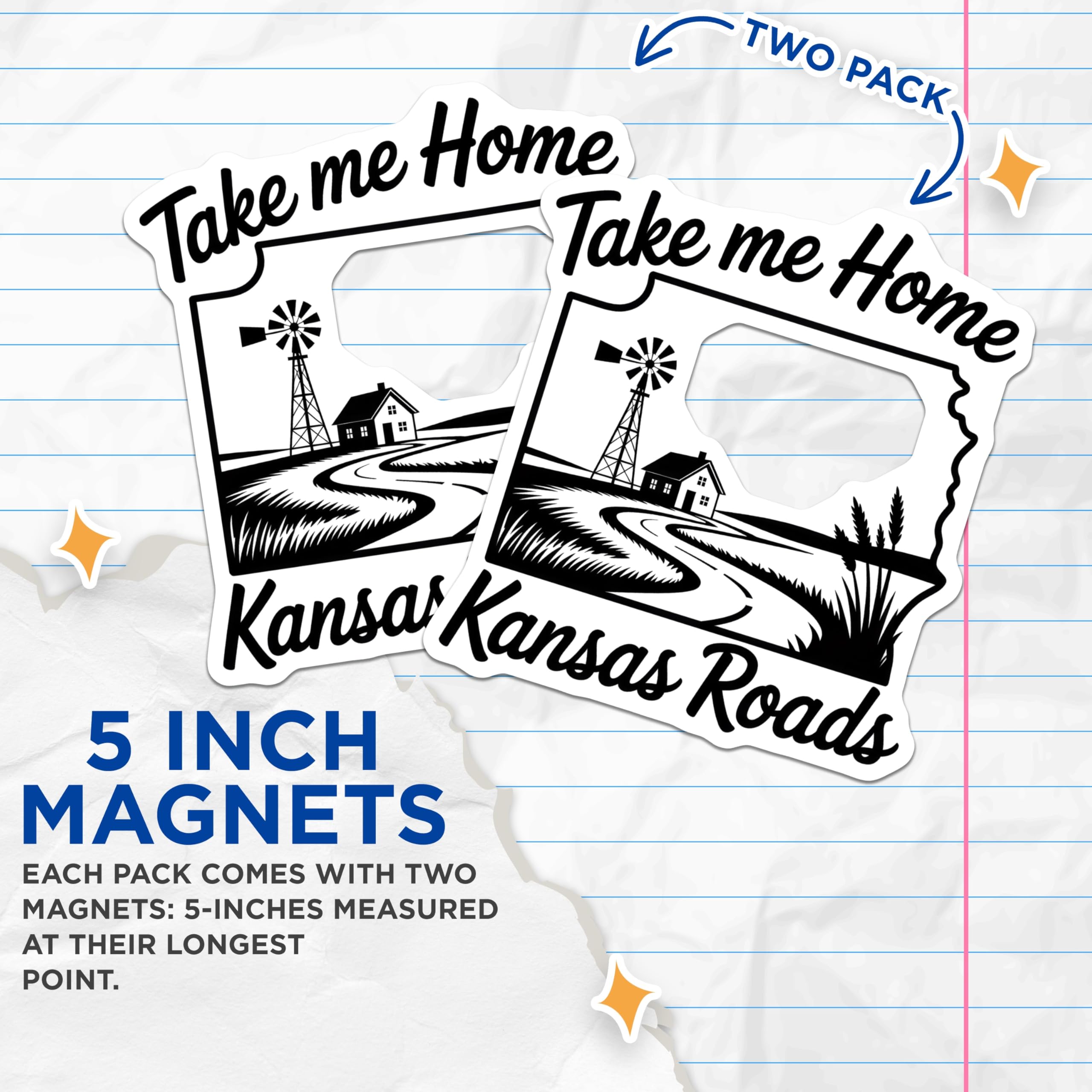 (2 Pack) Kansas Roads Magnets - Take Me Home - Farmhouse State Souvenir - 5" On Longest Side - Premium Magnet - for Cars, Refrigerators, Toolboxes, Lockers - Made in USA - MAG18812