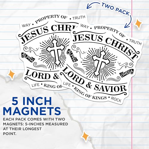 (2 Pack) Jesus Christ Magnets Magnets - Religious Decor - Christian Faith Symbols - 5" On Longest Side - Made in USA - Sticks to Refrigerators & Metal Surfaces - MAG9157