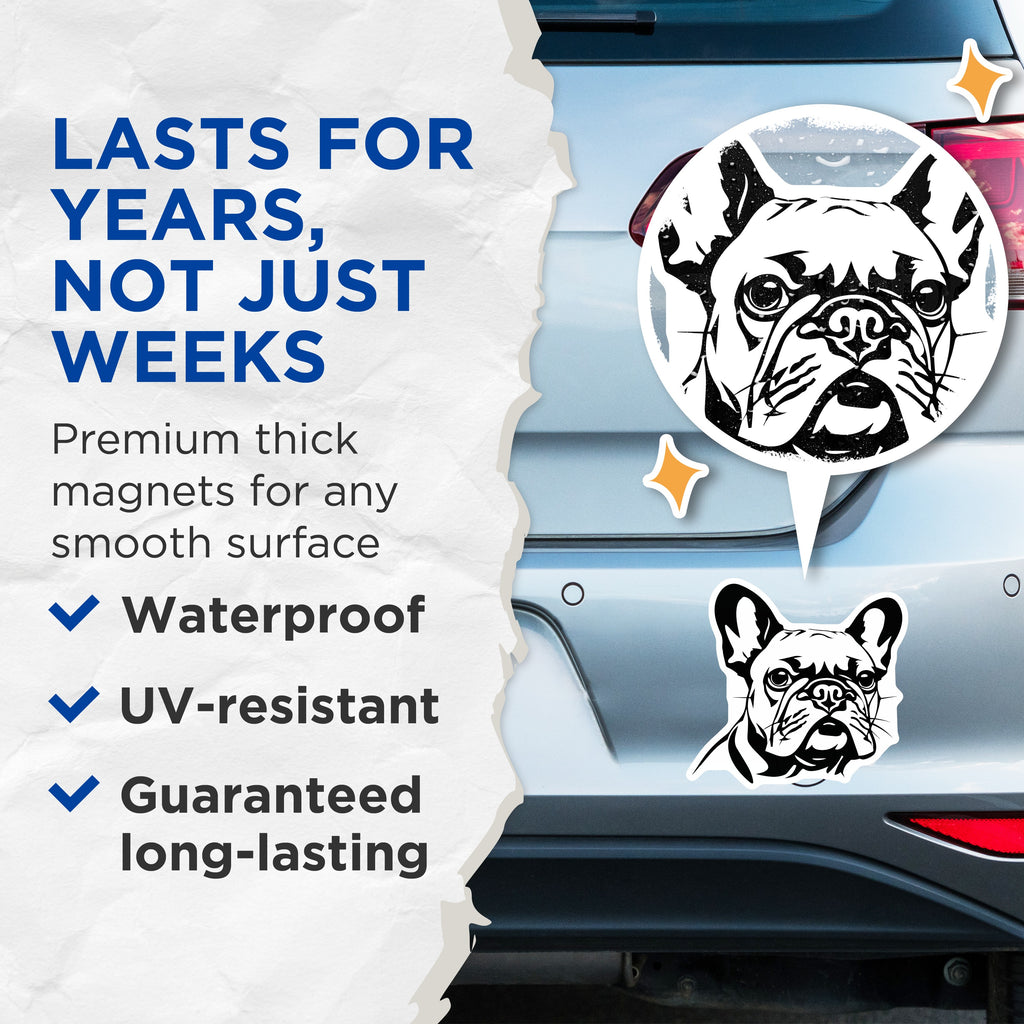 (2 Pack) French Bulldog Magnets - Frenchie Dog Lover - Dog Mom Car Magnet - Pet Owner Fridge Decor - Minimalist Animal Art - 5 Inches On Longest Side - Thick Durable Magnet - Made in USA - MAG37785