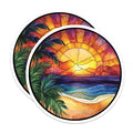(2 Pack) Tropical Sunset Magnets - Stained Glass Beach Art - Coastal Decor Vacation Memory - 5 Inches On Longest Side - Thick Durable Magnet - Made in USA - MAG27517