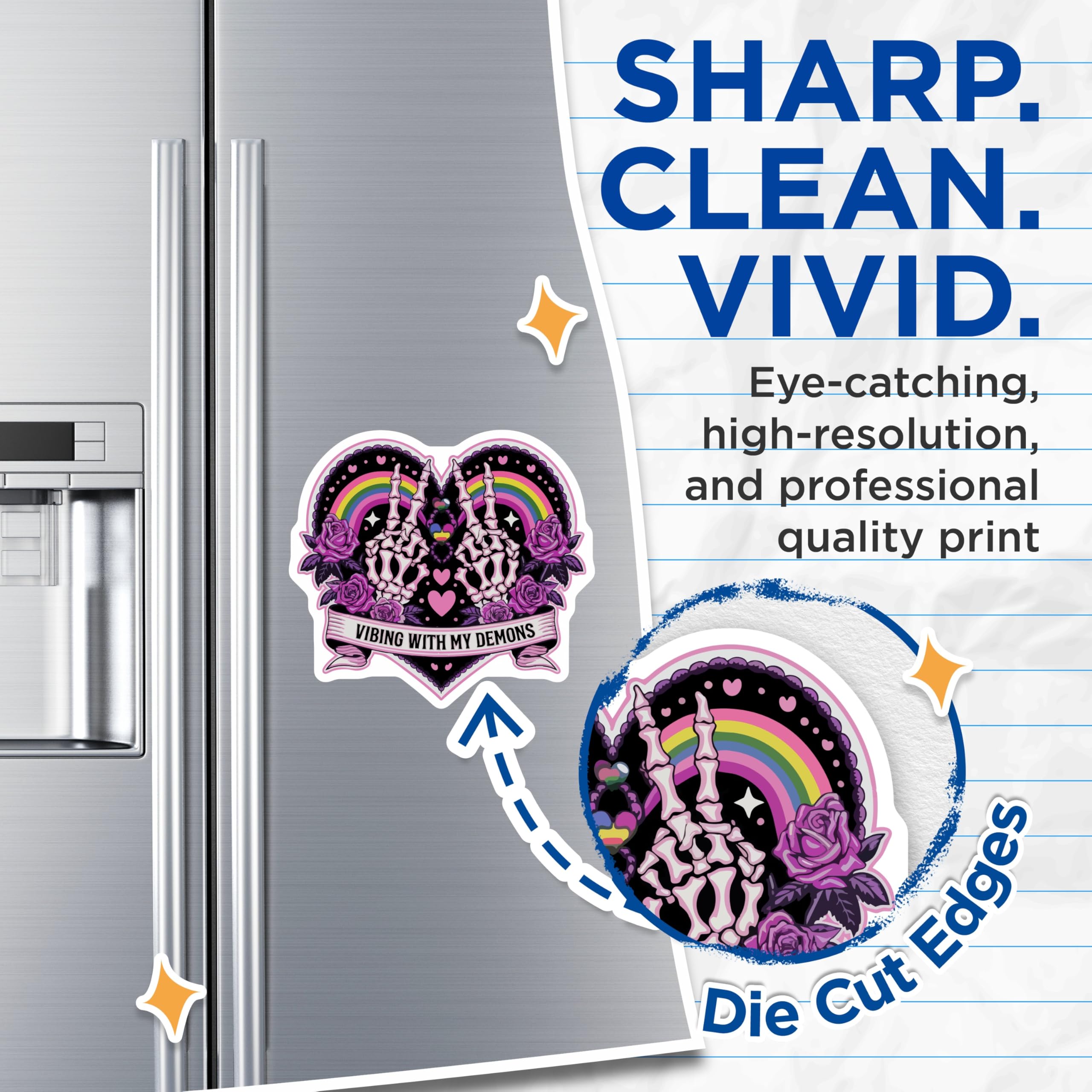 (2 Pack) Vibing with My Demons Magnets - Skeleton Hands Rainbow Goth - Pastel Alt Decor - 5 Inches On Longest Side - Thick Durable Magnet - Made in USA - MAG22165