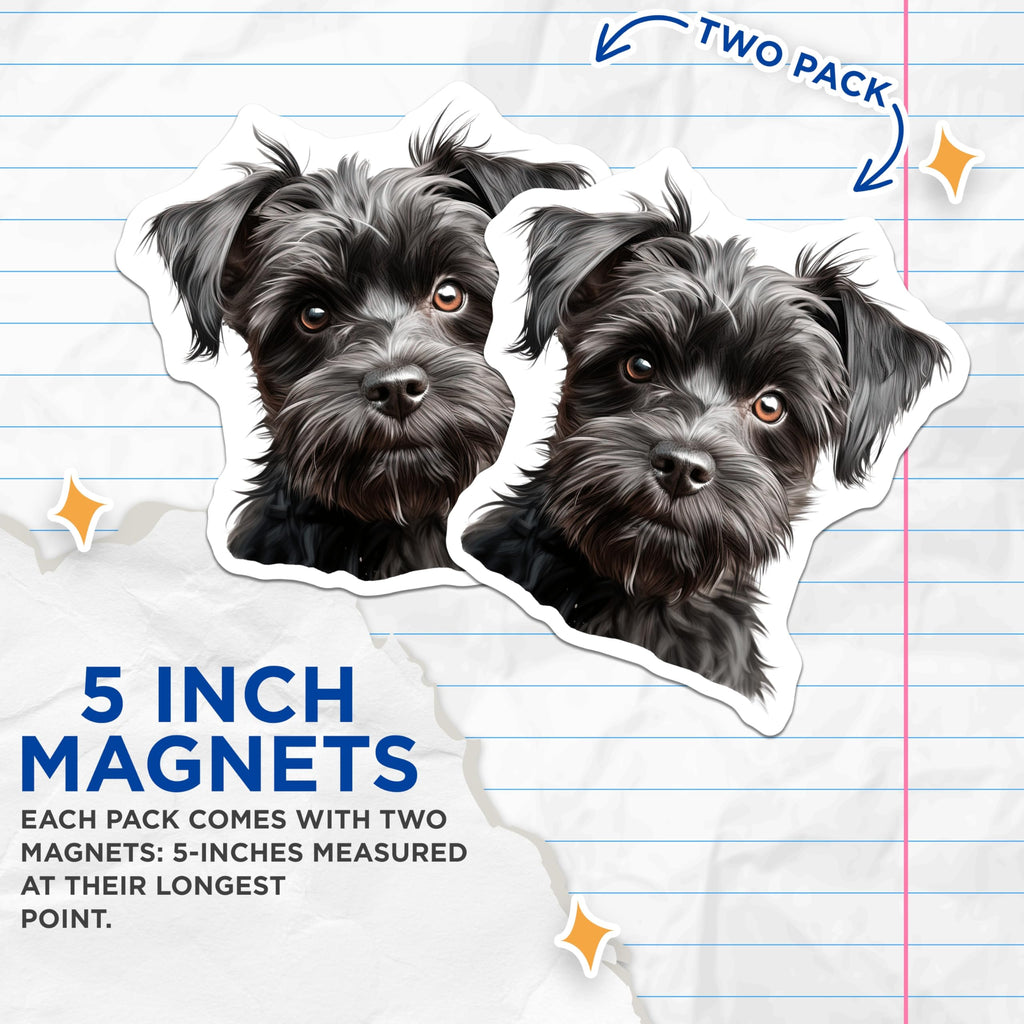 (2 Pack) Black Shaggy Dog Magnets - Cute Schnauzer Puppy Art - Pet Lover Kitchen Decor - Refrigerator Animal Accent - 5 Inches On Longest Side - Thick Durable Magnet - Made in USA - MAG24705