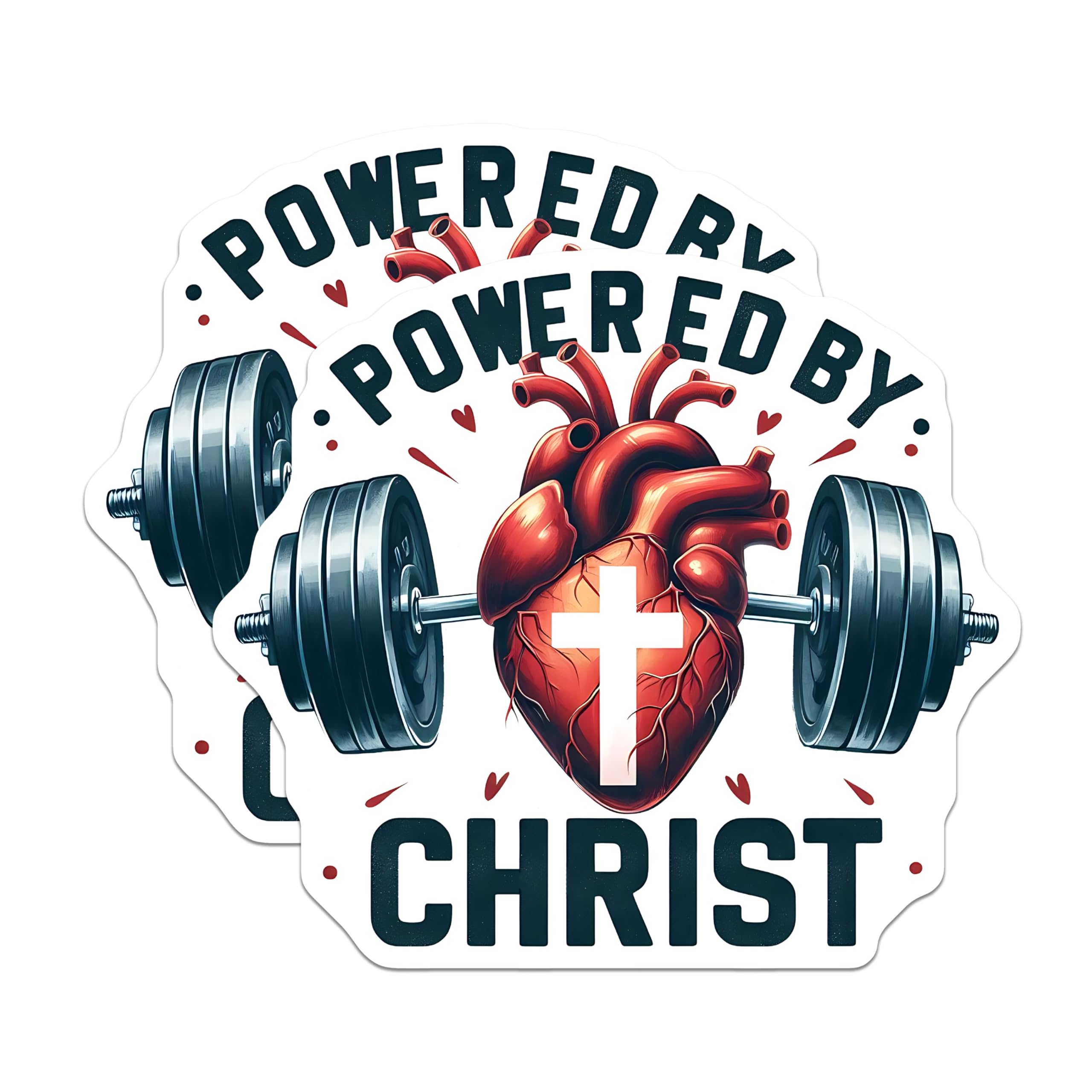 (2 Pack) Powered by Christ Stickers - Christian Faith - Workout Motivation - 5" On Longest Side - Sticks to Smooth Flat Surfaces - Made in USA - BMCS9650