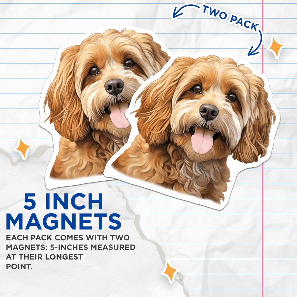 (2 Pack) Cavapoo Dog Magnets - Cute Fluffy Puppy Decor - Pet Parent Refrigerator Locker Display - Animal Lover Home Accessory - 5 Inches On Longest Side - Thick Durable Magnet - Made in USA - MAG26930