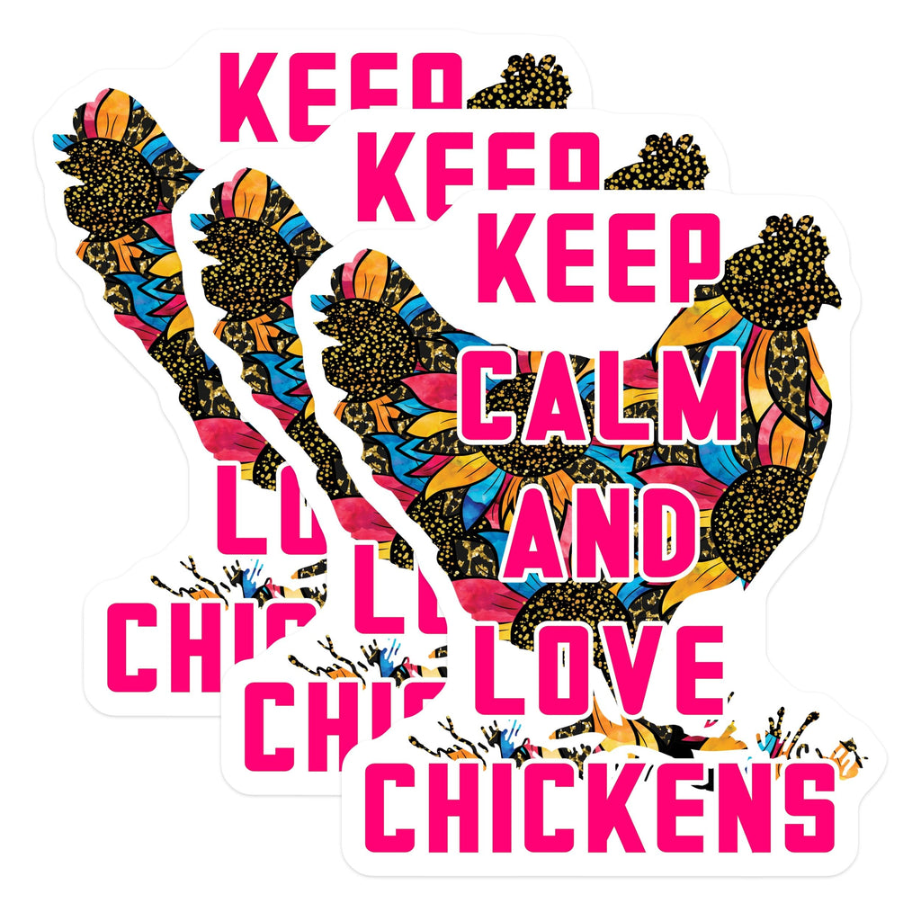 (3 Pack) Chicken Decals - Keep Calm - Love Chickens - Laptop Decals - 3 Inches On Longest Side - Easy Peel & Apply - Made in USA - 3MCS4408