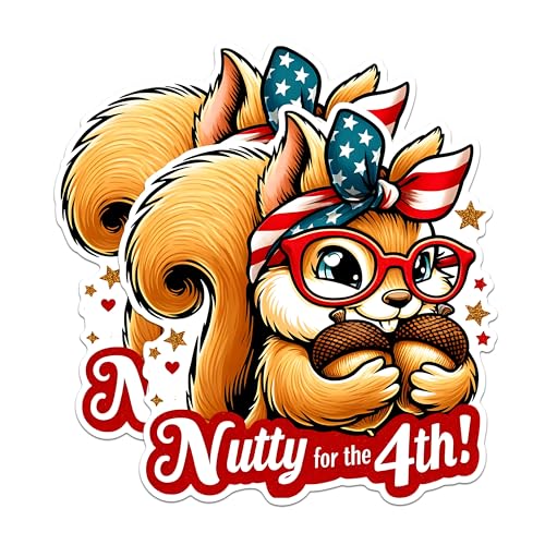 (2 Pack) Nutty for The 4th Stickers - Patriotic Squirrel Stickers - Independence Day Decor - 5" On Longest Side - Sticks to Any Smooth Flat Surface - Made in USA - BMCS2708