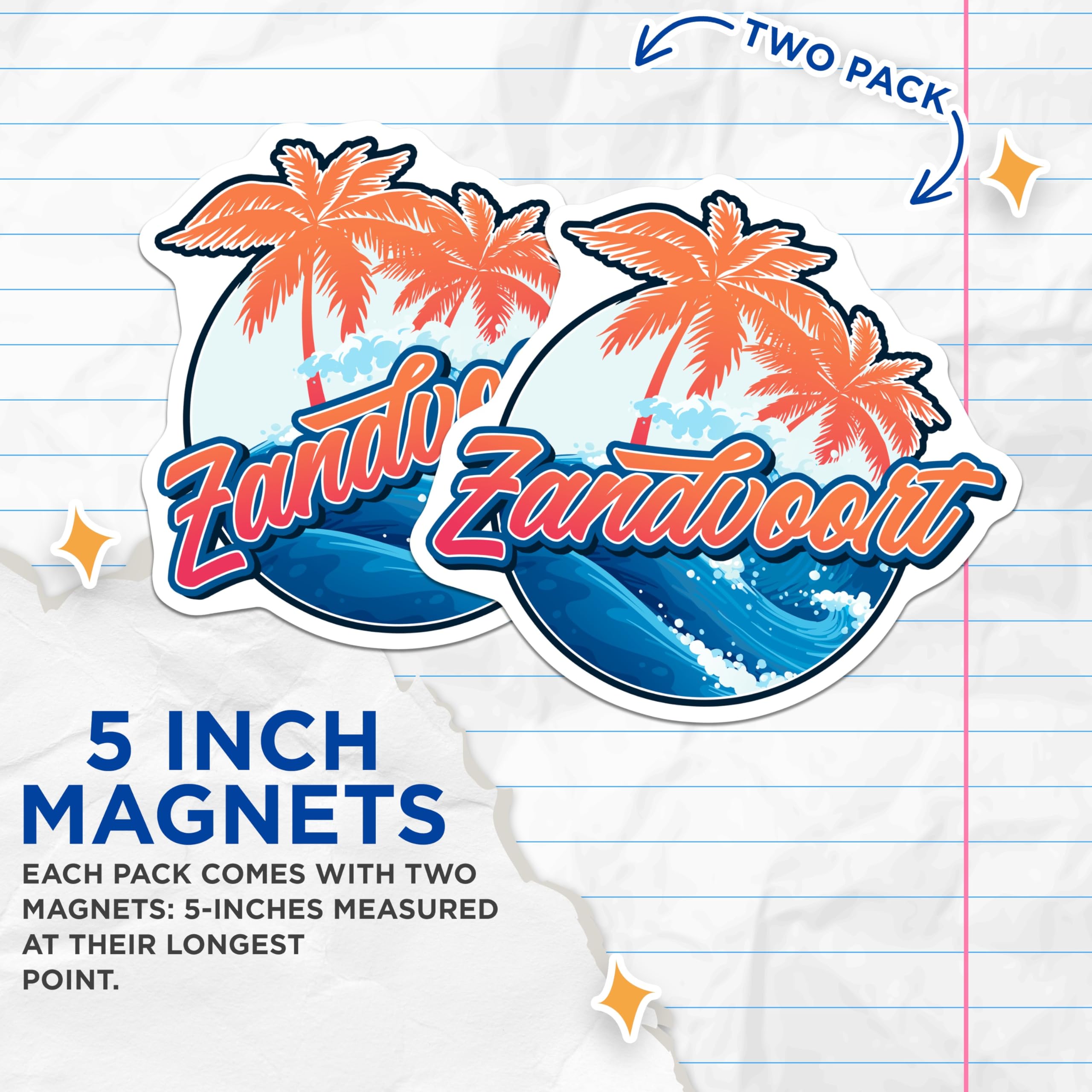 (2 Pack) Zandvoort Netherlands Magnets - Palm Tree Beach - Travel Souvenir - 5" On Longest Side - Premium Magnet - for Cars, Refrigerators, Toolboxes, Lockers - Made in USA - MAG18095