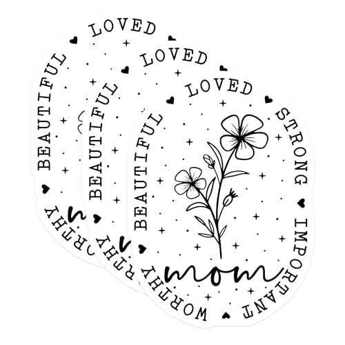 (3 Pack) Mom Flower Decals - Mother's Day Present - Loved Strong Mom- 3 Inches On Longest Side - Easy Peel & Apply - Made in USA - 3MCS5607