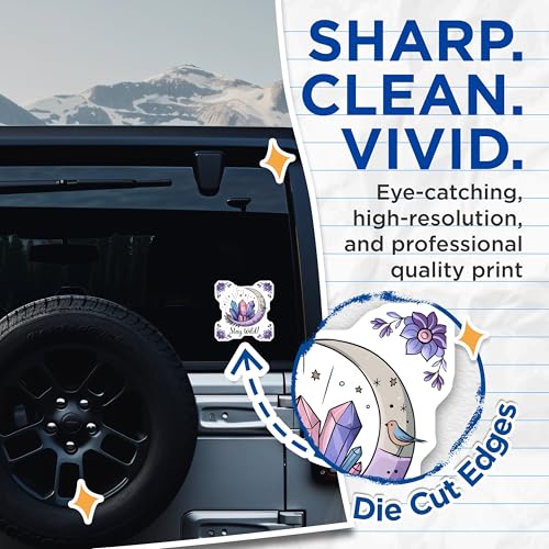 (2 Pack) Stay Wild Stickers - Moon Crystal Stickers - Boho Crystal Moon with Flowers - 5" On Longest Side - Sticks to Smooth Flat Surfaces - Made in USA - BMCS6536