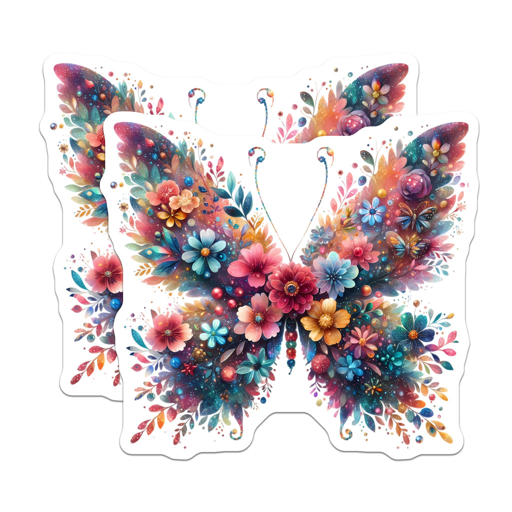 (2 Pack) Floral Butterfly Magnets - Vibrant Flower Nature - Whimsical Refrigerator Decor - 5 Inches On Longest Side - Thick Durable Magnet - Made in USA - MAG37782