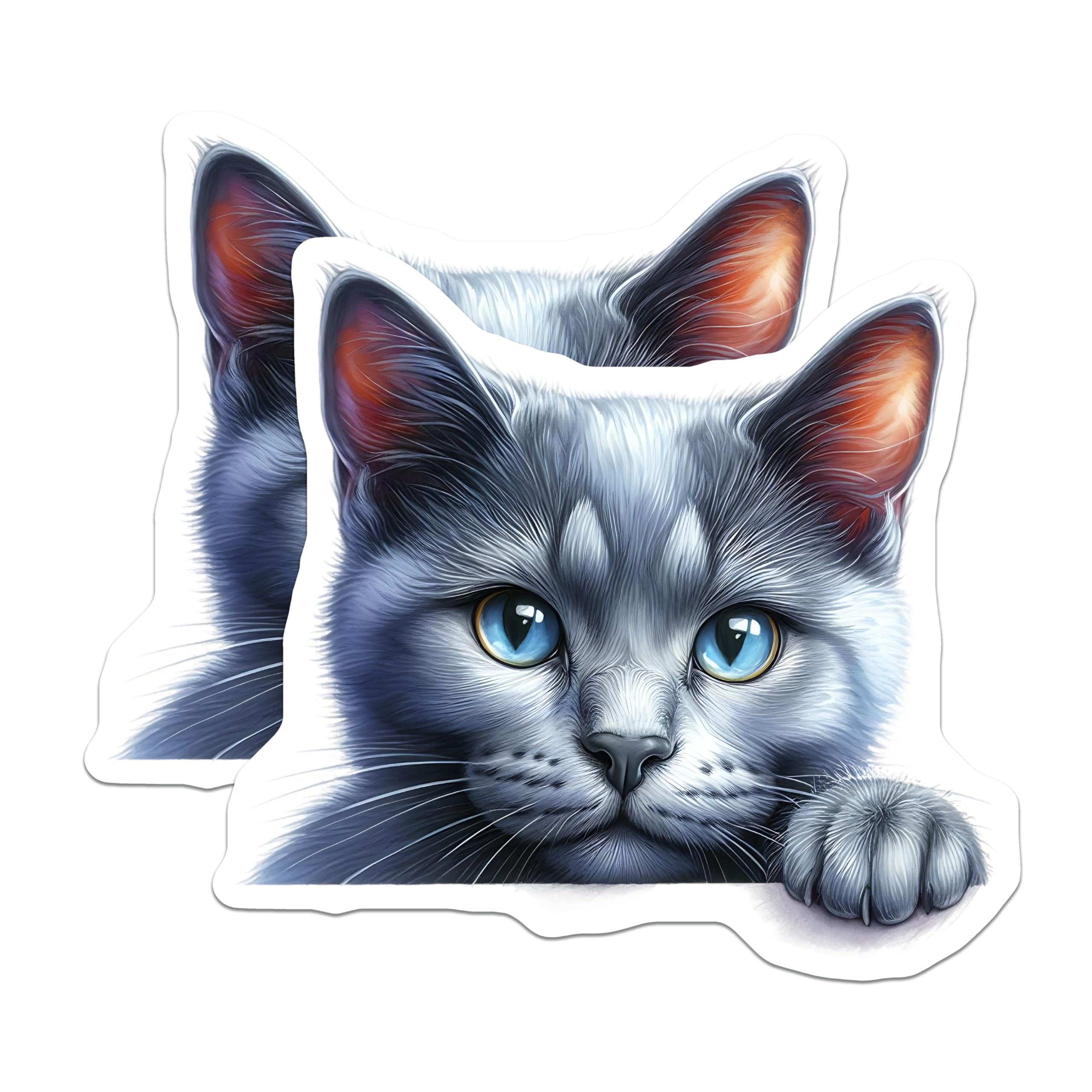 (2 Pack) Cat Magnets - Gray Cat Portrait - Blue Eyed Kitty Refrigerator Magnets - 5" On Longest Side - Premium Magnet - for Cars, Refrigerators, Toolboxes, Lockers - Made in USA - MAG14109