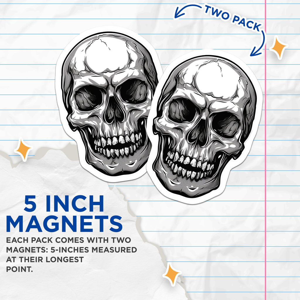(2 Pack) Skull Magnets - Gothic Decor - Dark Art Magnet Set - Macabre Kitchen Accessories - Halloween Fridge Magnet - 5 Inches On Longest Side - Thick Durable Magnet - Made in USA - MAG36136