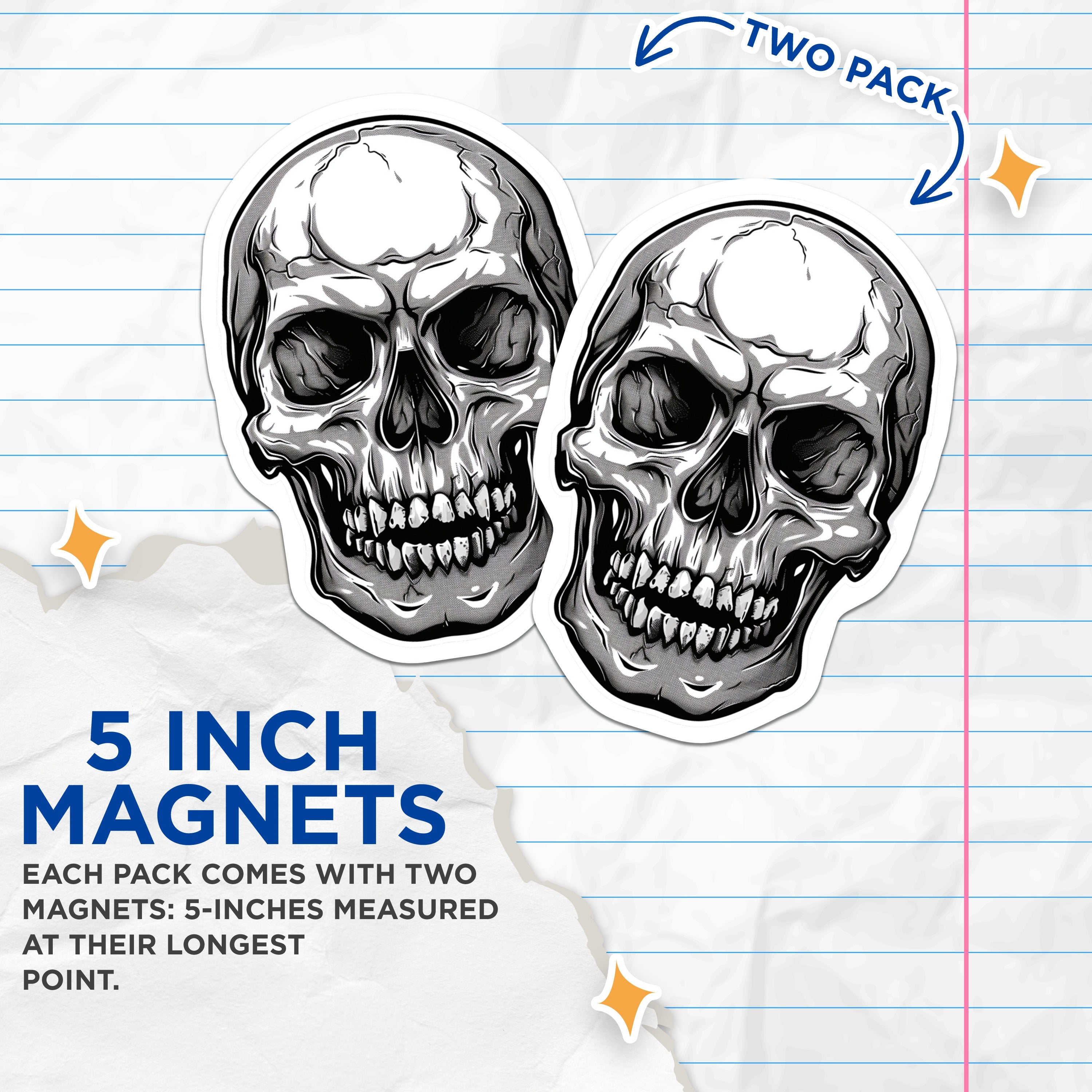 (2 Pack) Skull Magnets - Gothic Decor - Dark Art Magnet Set - Macabre Kitchen Accessories - Halloween Fridge Magnet - 5 Inches On Longest Side - Thick Durable Magnet - Made in USA - MAG36136