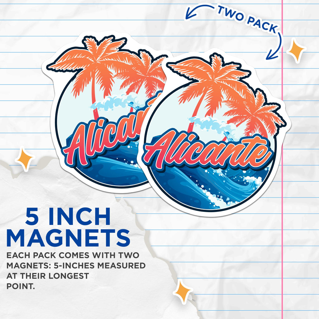 (2 Pack) Alicante Spain Magnets - Travel Souvenir - Spanish City Refrigerator Magnets - 5" On Longest Side - Premium Magnet - for Cars, Refrigerators, Toolboxes, Lockers - Made in USA - MAG18707
