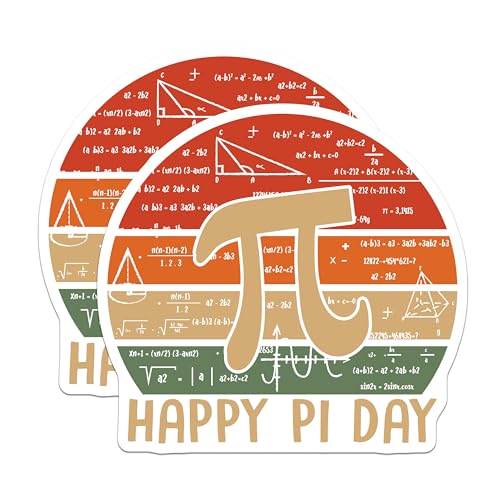 (2 Pack) Happy Pi Day Stickers - Math Equation Stickers - Geeky Math Lover Stickers - 5" On Longest Side - Sticks to Smooth Flat Surfaces - Made in USA - BMCS5842