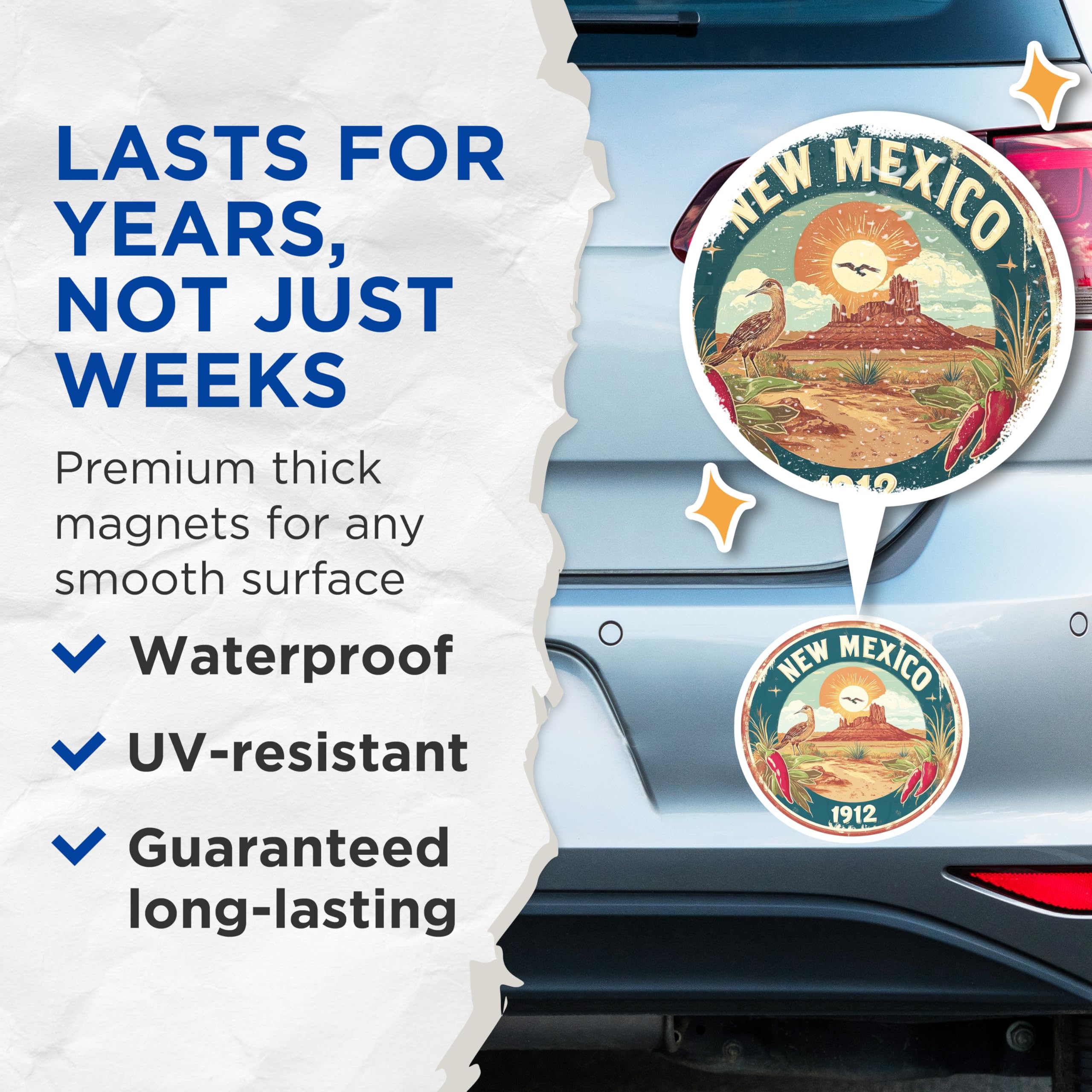 (2 Pack) New Mexico Magnets - Roadrunner and Chili - Southwest Souvenir Fridge Magnets - 5" On Longest Side - Premium Magnet - for Cars, Refrigerators, Toolboxes, Lockers - Made in USA - MAG14797