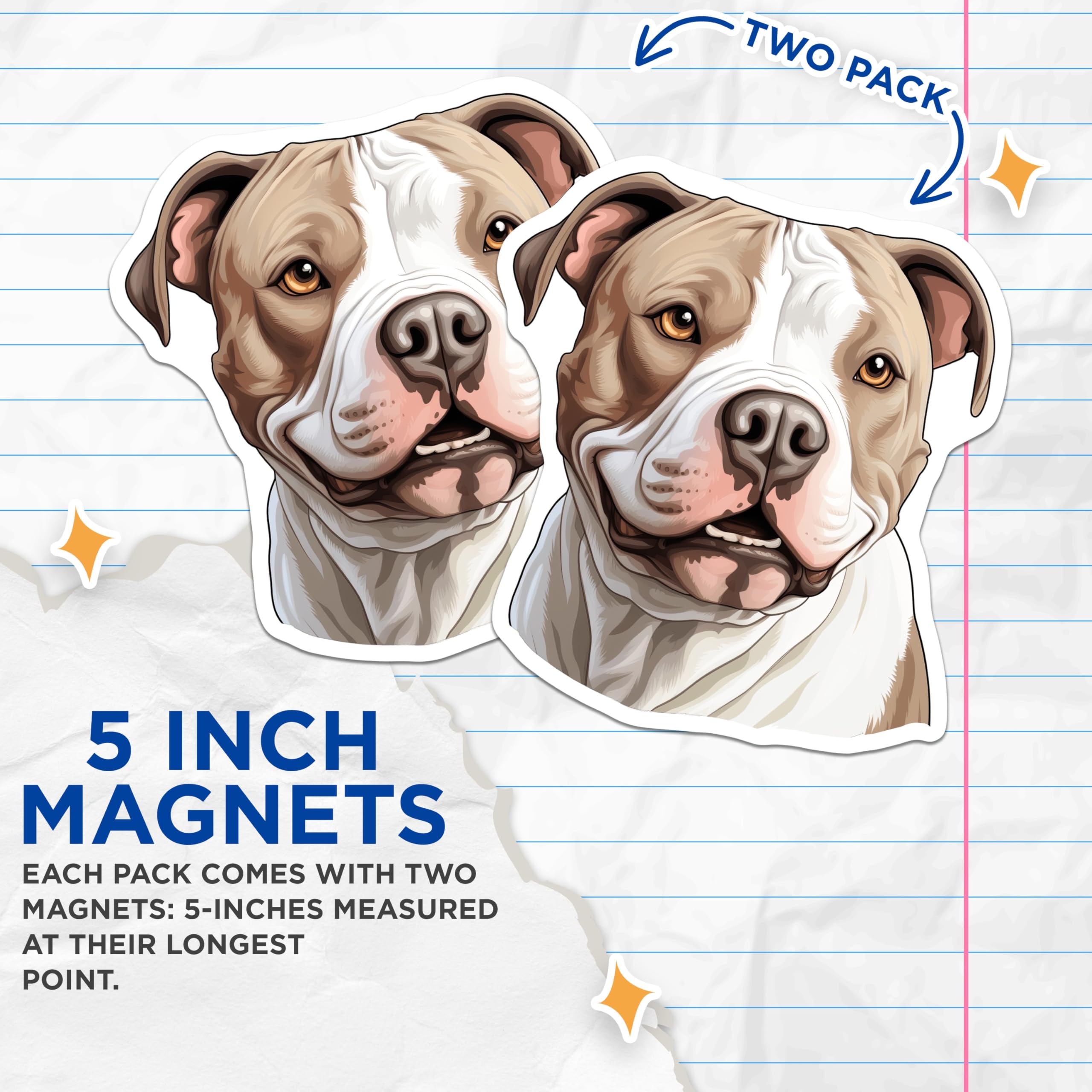 (2 Pack) Pitbull Magnets - Dog Lover Decor - Pet Parent Refrigerator Art - 5 Inches On Longest Side - Thick Durable Magnet - Made in USA - MAG30790