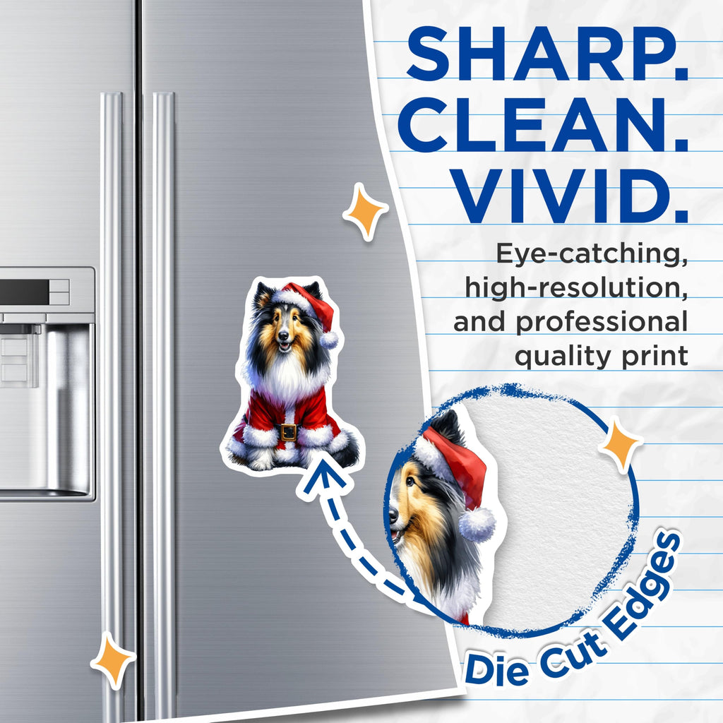 (2 Pack) Christmas Dog Magnets - Santa Sheltie Collie Magnet - Holiday Pet Lover Decor - Festive Dog Parent Present - 5 Inches On Longest Side - Thick Durable Magnet - Made in USA - MAG30989