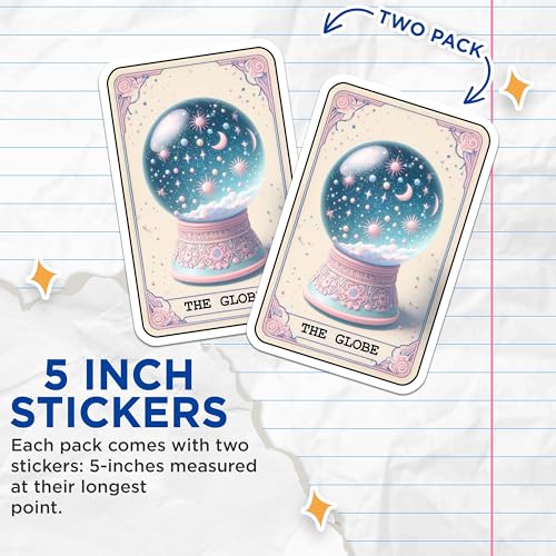 (2 Pack) The Globe Stickers - Cosmic Universe Stickers - Celestial Art Stickers - 5" On Longest Side - Sticks to Smooth Flat Surfaces - Made in USA - BMCS5416