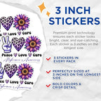 (3 Pack) Alzheimers Awareness Decals - Peace Love Cure - Purple Flower Decals - 3 Inches On Longest Side - Easy Peel & Apply - Made in USA - 3MCS8553