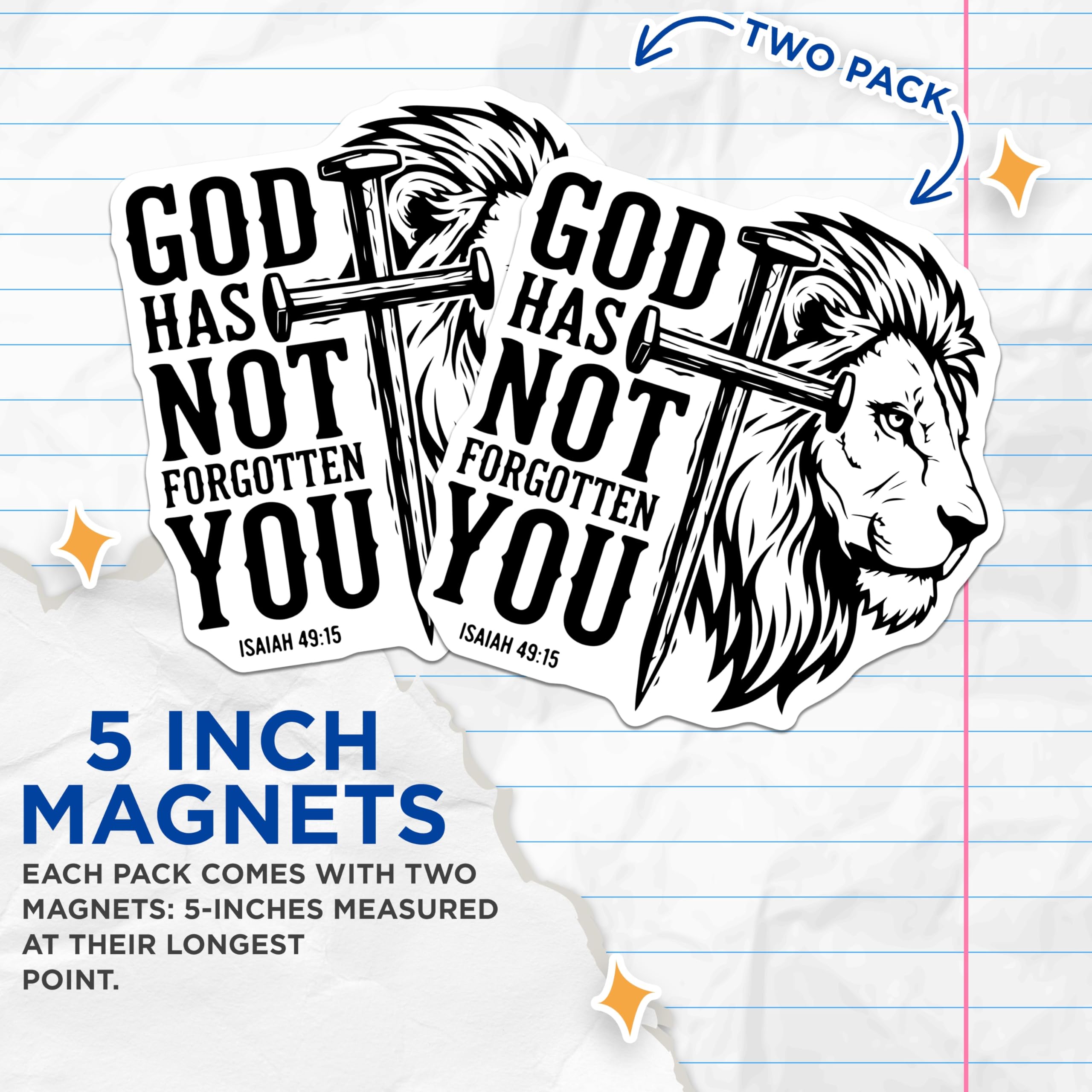 (2 Pack) Christian Lion Magnets - Religious Scripture - Isaiah 49 15 Quote - 5" On Longest Side - Premium Magnet - for Cars, Refrigerators, Toolboxes, Lockers - Made in USA - MAG15219
