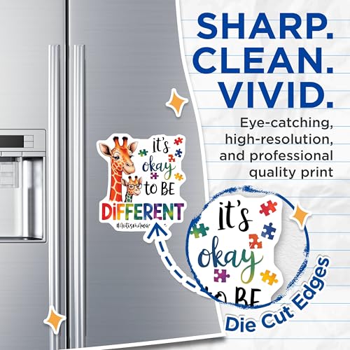 (2 Pack) It's Okay to Be Different Magnet - Colorful Giraffe Design - Inclusive Message - 5" On Longest Side - Sticks to Smooth Flat Surfaces - Made in USA - MAG10054