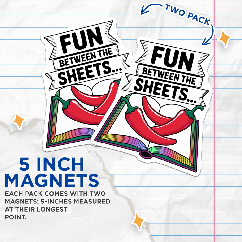 (2 Pack) Fun Between The Sheets Magnets - Adult Humor Chili Pepper - Naughty Couple Novelty Decor - 5 Inches On Longest Side - Thick Durable Magnet - Made in USA - MAG26783