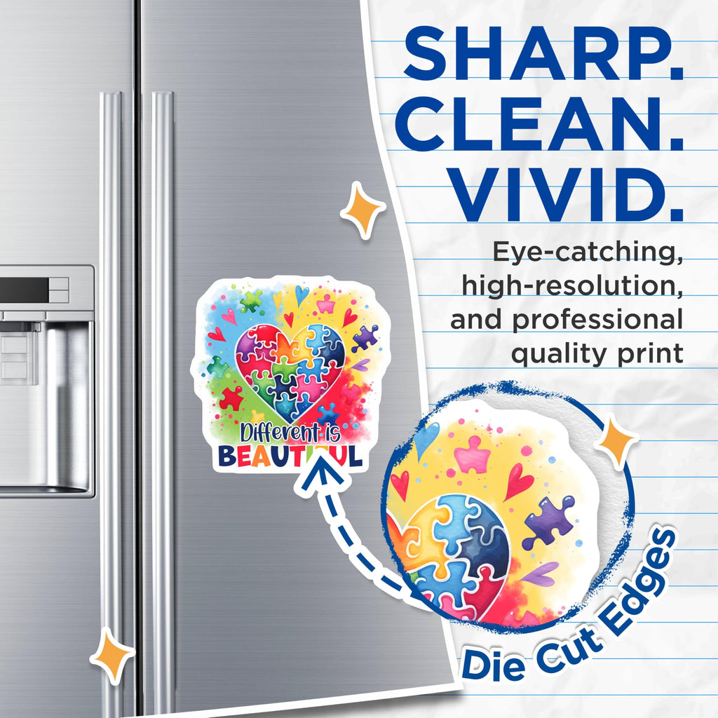 (2 Pack) Different is Beautiful Magnets - Heart Puzzle Magnets - Inspirational Quotes Magnets for Home Decor - 5" On Longest Side - for Cars, Refrigerators, Toolboxes, Lockers - Made in USA BMCS3199
