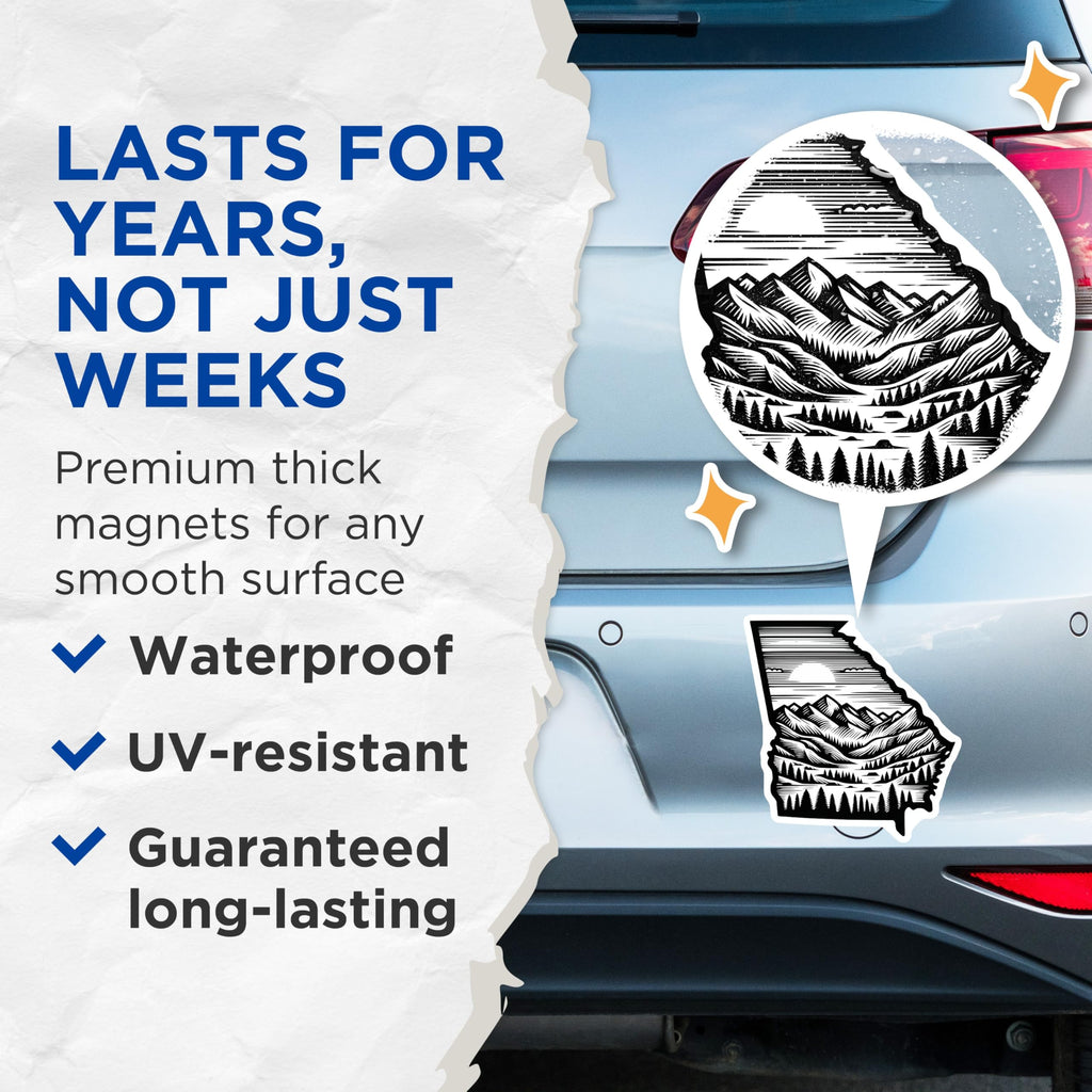 (2 Pack) Georgia State Magnets - Mountain Scene - Souvenir Refrigerator Magnets - 5" On Longest Side - Premium Magnet - for Cars, Refrigerators, Toolboxes, Lockers - Made in USA - MAG17452