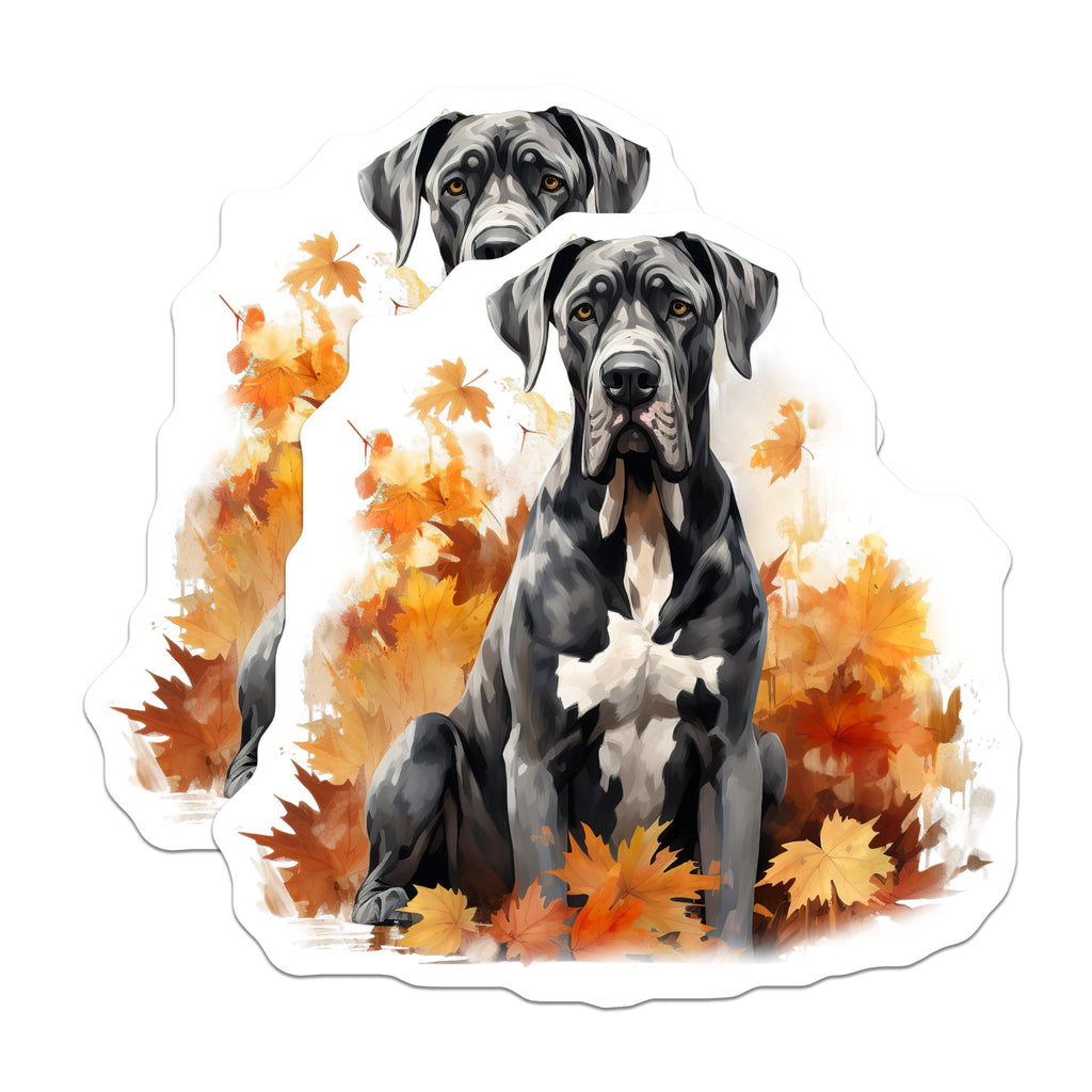 (2 Pack) Great Dane Dog Magnets - Autumn Fall Decor - Pet Owner Present Refrigerator Art - 5 Inches On Longest Side - Thick Durable Magnet - Made in USA - MAG28060