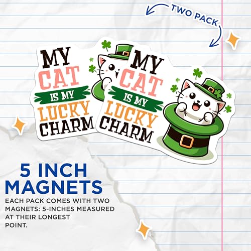 (2 Pack) Cat Lucky Charm Magnets - Cute Cat Decor - 5" On Longest Side - for Cars, Fridges, Toolboxes - Made in USA - MAG8096