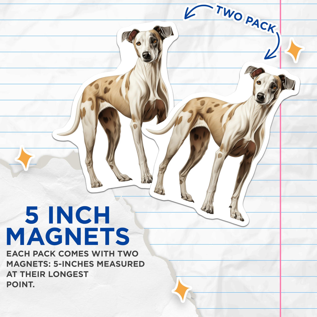 (2 Pack) Sighthound Dog Magnets - Greyhound Whippet Art - Pet Owner Refrigerator Decor - Dog Mom Dad Fridge Accent - 5 Inches On Longest Side - Thick Durable Magnet - Made in USA - MAG25061