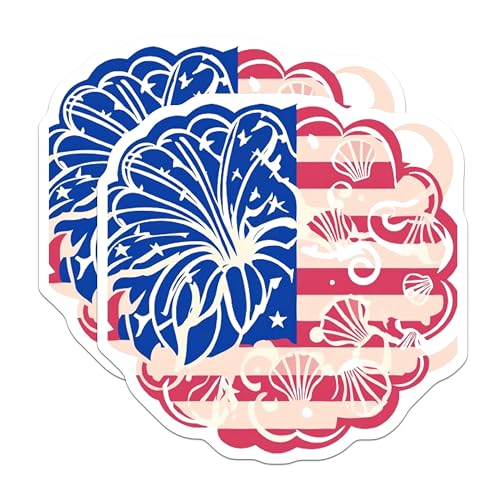 (2 Pack) American Flag Sticker Stickers - Fireworks Decal - Patriotic Car Sticker - 5" On Longest Side - Sticks to Smooth Flat Surfaces - Made in USA - BMCS8985