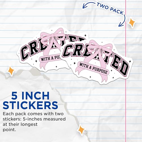 (2 Pack) Created with A Purpose Stickers - Motivational Sticker - Pink Ribbon Decal - 5" On Longest Side - Sticks to Smooth Flat Surfaces - Made in USA - BMCS6465