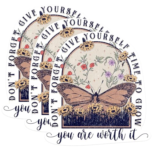 (3 Pack) Inspirational Decals - Butterfly and Flowers - Motivational Stickers - 3 Inches On Longest Side - Easy Peel & Apply - Made in USA - 3MCS1042