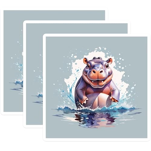 (3 Pack) Hippopotamus Decals - Cute Hippo - Laptop Decals - 3 Inches On Longest Side - Easy Peel & Apply - Made in USA - 3MCS7464
