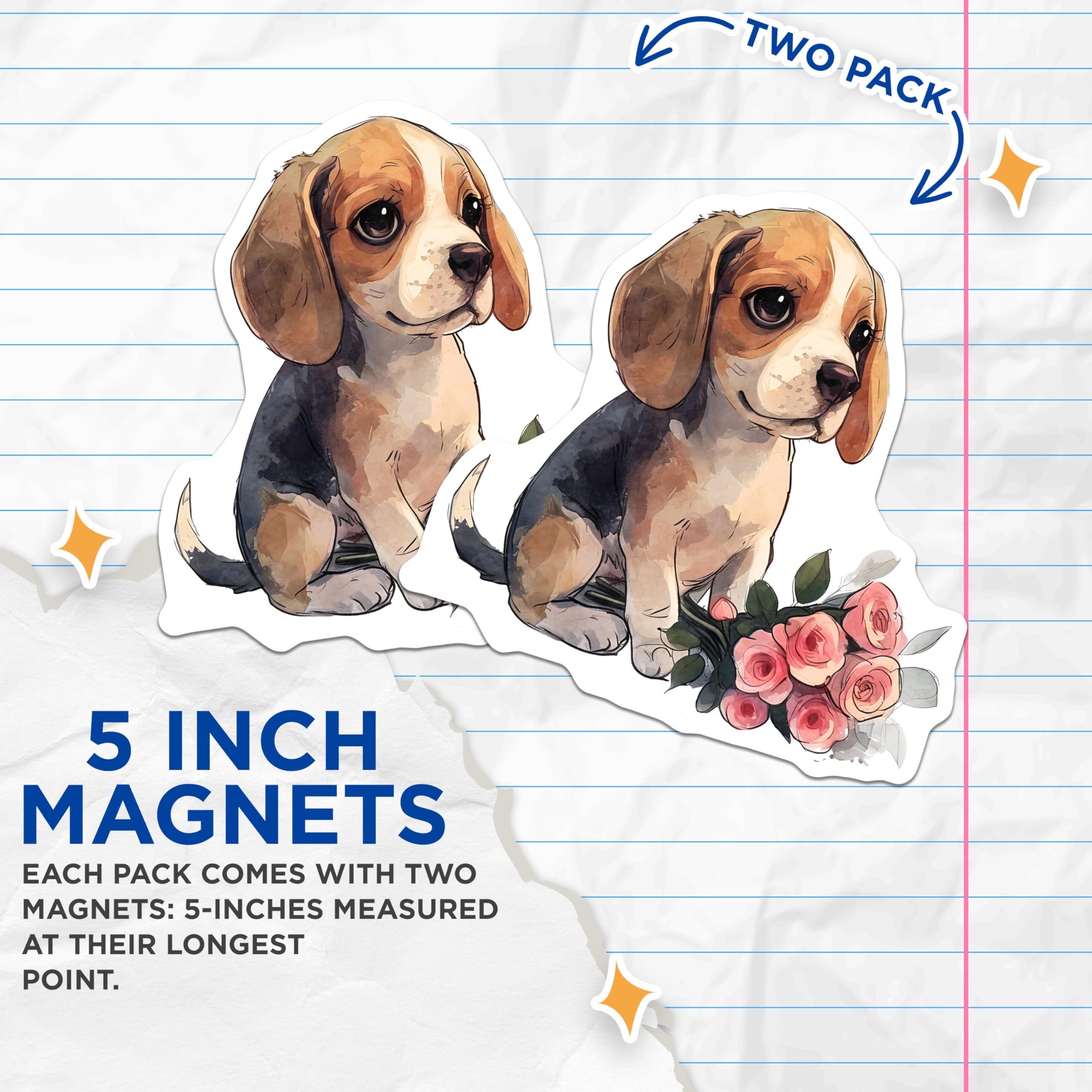 (2 Pack) Beagle Dog Magnets - Puppy with Flowers - Cute Pet Refrigerator Magnets - 5" On Longest Side - Premium Magnet - for Cars, Refrigerators, Toolboxes, Lockers - Made in USA - MAG16788