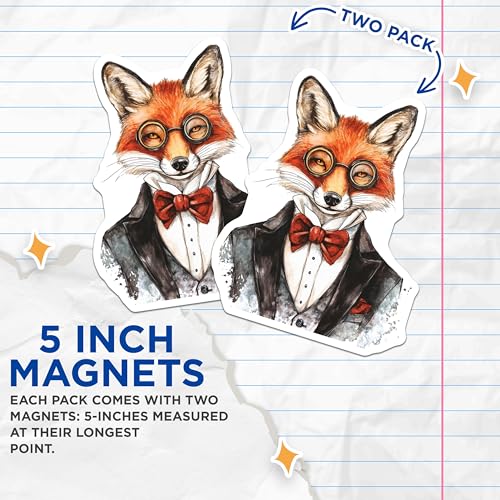 (2 Pack) Cute Fox Illustration Magnet - Animal Costume - Quirky Animal Decor - 5" On Longest Side - Sticks to Smooth Flat Surfaces - Made in USA - MAG9495