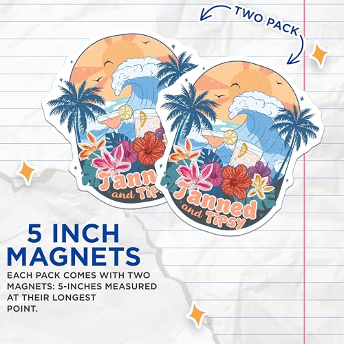 (2 Pack) Tanned and Tipsy Magnets - Beach Vacation - Fun and Festive - 5" On Longest Side - for Cars, Fridges, Toolboxes - Made in USA - MAG7122